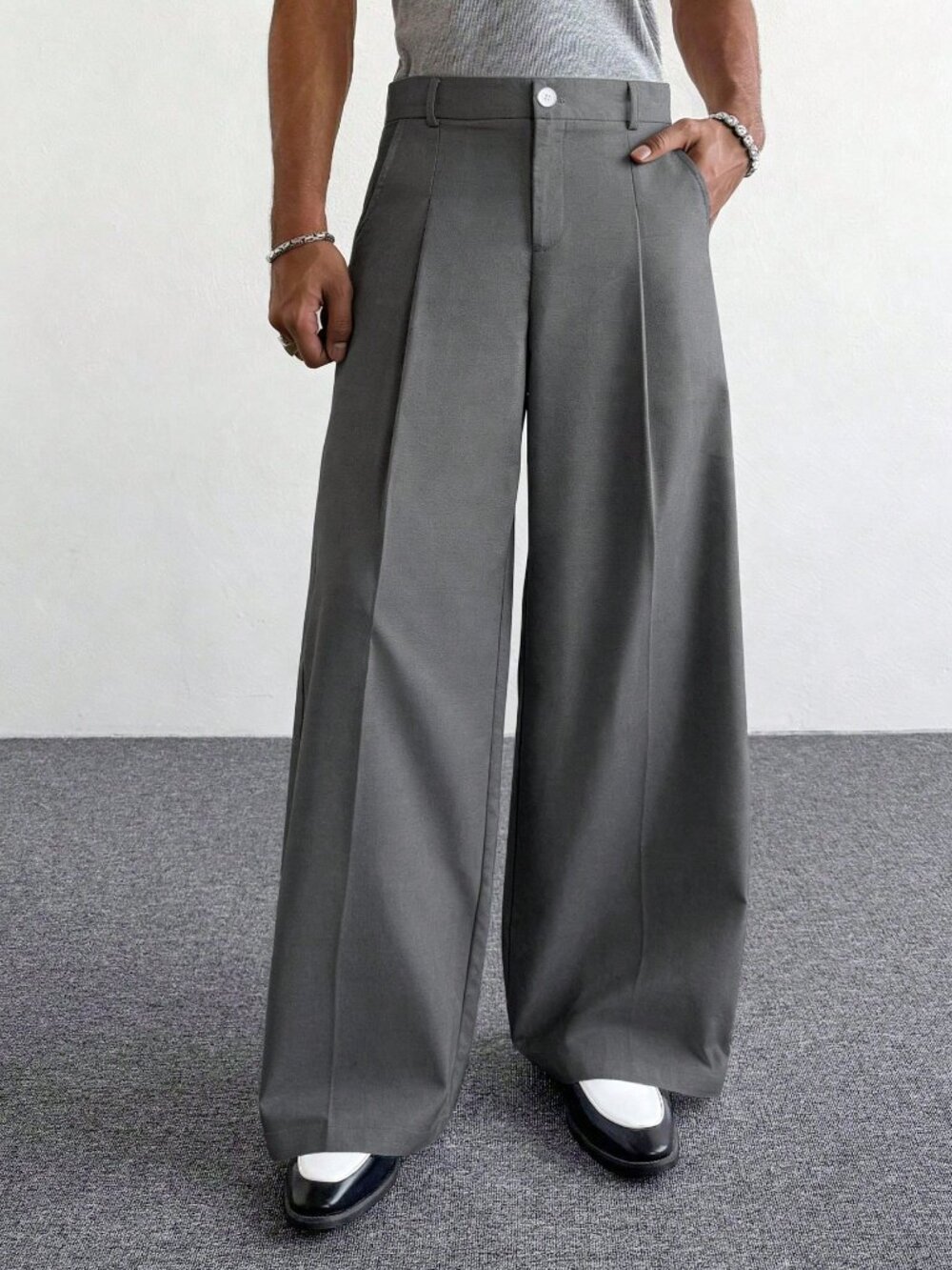 Dark Grey Casual Men's Wide Leg Pants